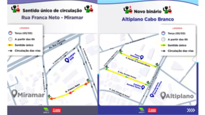 Trânsito em João Pessoa: Ruas no Miramar e Altiplano Cabo Branco têm sentido alterado