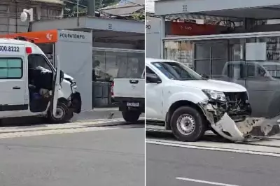Ambulância colide com caminhonete e atinge estação do VLT em Santos, interrompendo circulação