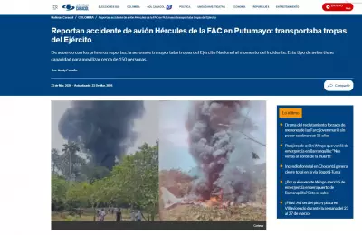 Avião Hércules do Exército da Colômbia cai com mais de 100 militares a bordo