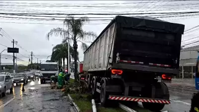 Carreta perde controle e interdita Avenida Fernando Ferrari em Vitória