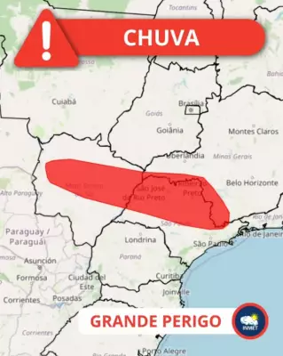 Inmet emite alerta vermelho para chuvas intensas em SP, MS e MG nesta quarta-feira