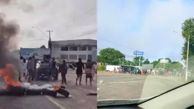 Protesto bloqueia BR-316 em Marituba com queima de pneus e causa lentidão