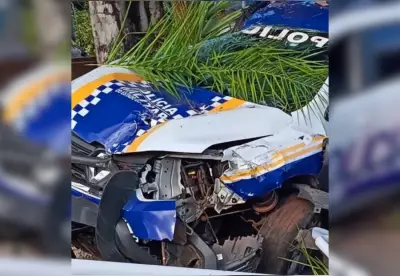 Viatura da Polícia Militar colide com árvore em Miracema do Tocantins, ferindo dois militares