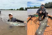 Adolescente de 13 anos pesca pintado gigante de 1,60m e 40kg em rio de MS
