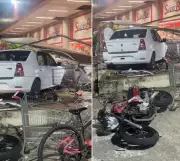 Carro invade supermercado no RJ, quebra grade e quase atravessa muro em acidente