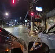 Dois jovens ficam feridos após colisão de carro contra poste em Teresópolis