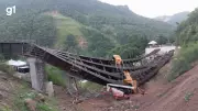 Estrutura de viaduto em obras desaba na BR-470, na Serra Gaúcha, sem feridos