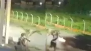 Homem escapa por segundos de carro que invadiu rotatória e derrubou monumento em Floriano