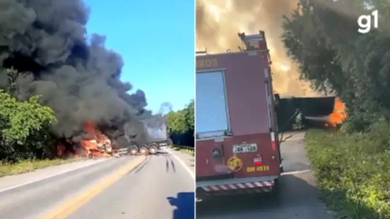Acidente entre caminhões deixa um morto e bloqueia BR-392 em Pelotas