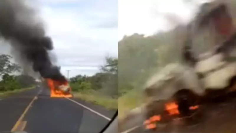 Ambulância é consumida por incêndio durante transporte no Piauí; pacientes são salvos
