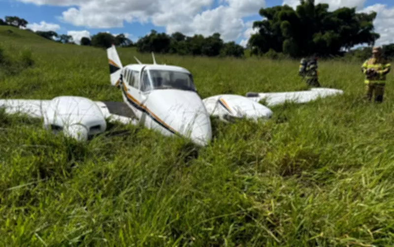 Avião faz pouso de emergência em Trindade após falha nos motores; moradores filmam cena dramática