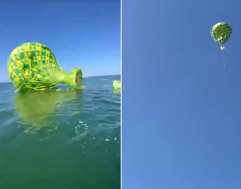 Balão cai na Lagoa de Araruama e é retirado por morador em Iguaba Grande