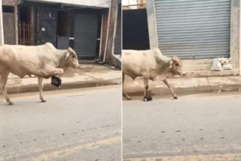 Boi é flagrado com objeto preso na pata em rua do Guarujá, litoral de São Paulo