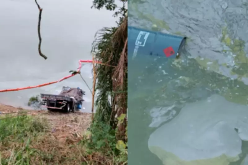 Caminhão com 5 mil litros de tinta cai em represa no PR; duas pessoas morrem