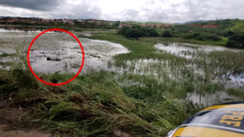 Caminhão fica submerso em açude no Ceará após motorista perder controle na BR-116