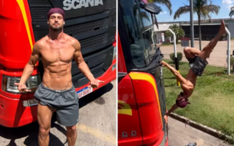 Caminhoneiro de 40 anos conquista redes sociais com corpo definido e treinos na estrada