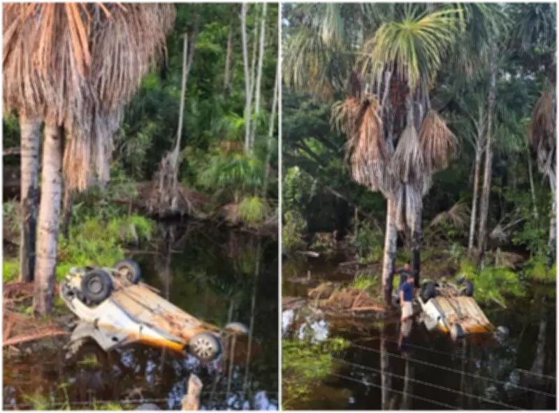 Carro cai em riacho e fica submerso na RR-325 em Mucajaí, Roraima