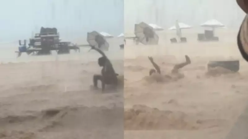 Chuva forte transforma ruas de Jericoacoara em rios e derruba muro