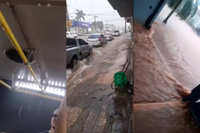Chuva intensa em Campo Grande causa alagamentos e invade ônibus com passageiros