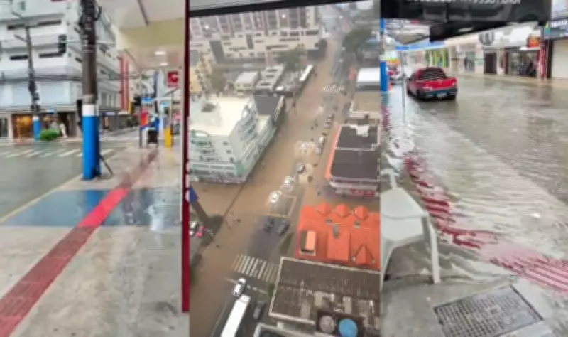 Chuva intensa transforma ruas em rios e suspende serviços em Balneário Camboriú