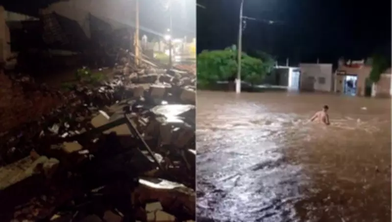 Chuva torrencial de 90 mm desaba prédio histórico e causa alagamentos em Assú, RN