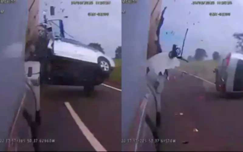 Câmera flagra colisão e capotamento em SP; motorista adormeceu ao volante