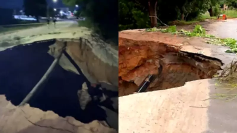 Cratera se abre em avenida de Pacajus após chuvas intensas e assusta moradores