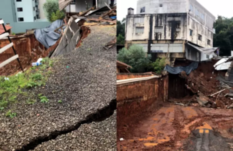 Deslizamento de terra interdita casas e edifício em Joaçaba, SC