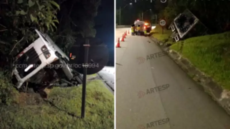 Dois acidentes com caminhões interditam Rodovia dos Tamoios em Paraibuna