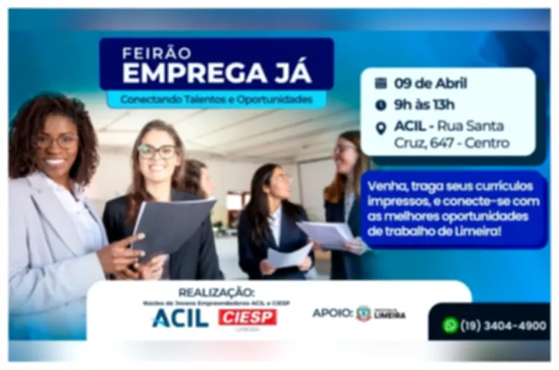 Feirão Emprega Já em Limeira oferece mais de 150 vagas de emprego em diversos setores
