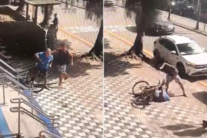 Idoso é esfaqueado por cunhado na porta de banco em Santos; vídeo mostra brutalidade