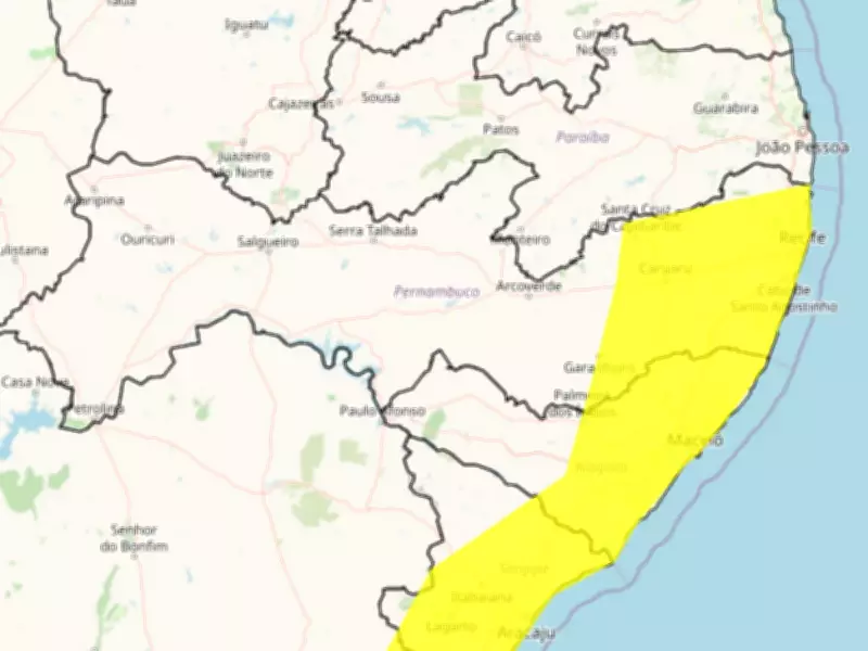 Inmet emite alerta amarelo para chuvas intensas em 53 municípios de Pernambuco