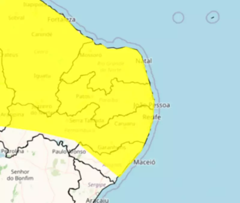 Inmet renova alerta amarelo de chuvas intensas para toda a Paraíba até esta quarta-feira