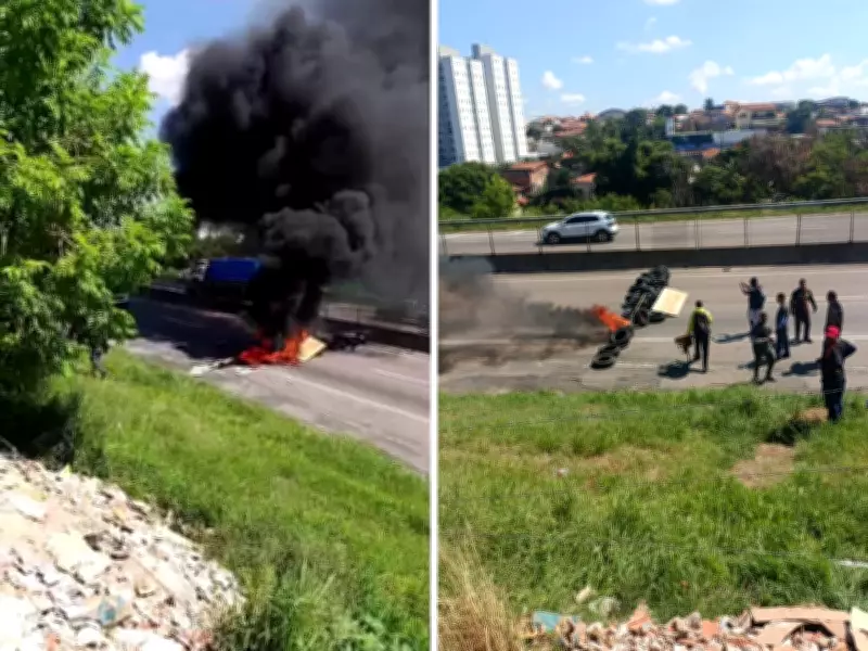 Manifestantes incendeiam pneus e bloqueiam Rodovia Santos Dumont em Campinas