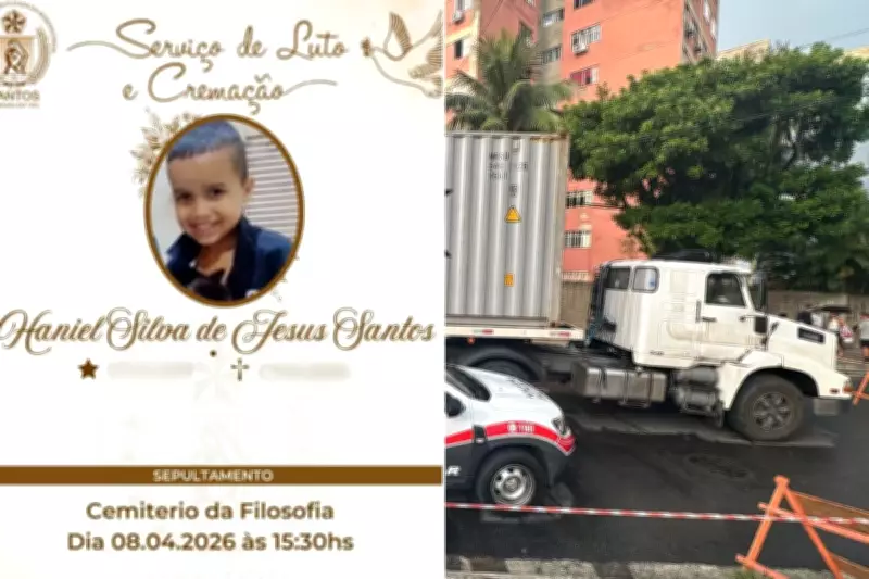 Menino de seis anos morre atropelado por caminhão em Santos e é sepultado