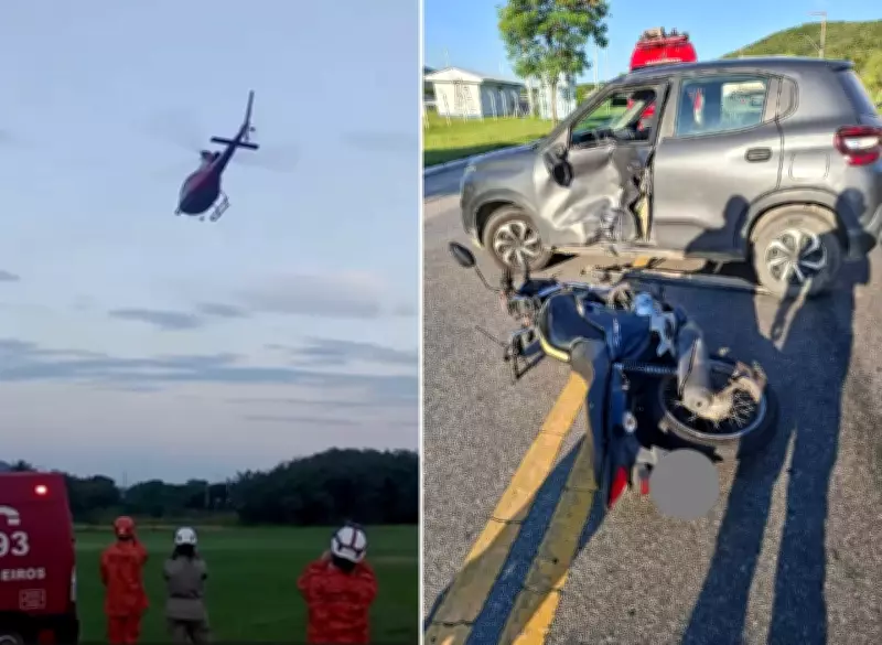 Motociclista é resgatado de helicóptero após grave acidente na RJ-106 em Iguaba Grande