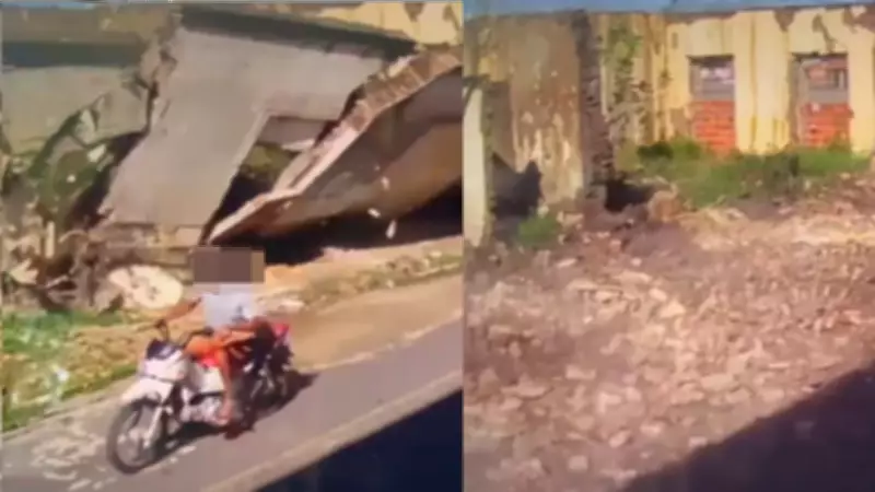 Motociclista tem fuga milagrosa de desabamento de muro no Centro de Cocal, Piauí