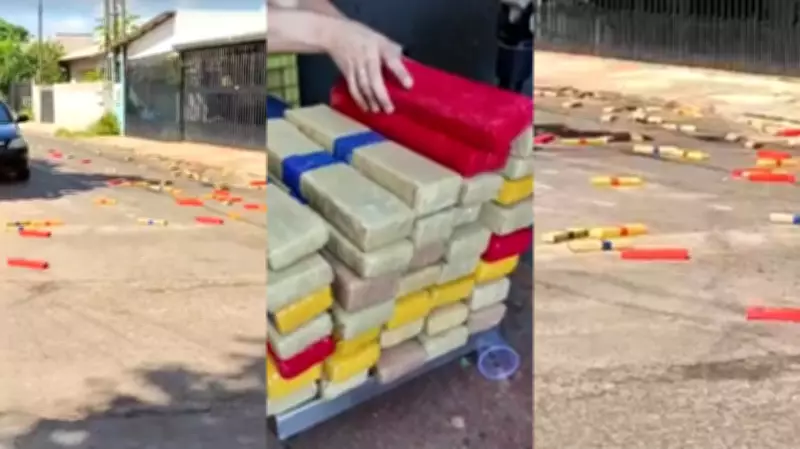 Motorista esquece porta-malas aberto e espalha centenas de tabletes de maconha em Foz do Iguaçu
