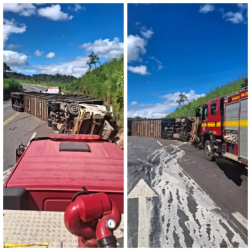 Motorista morre após caminhão boiadeiro tombar na BR-365 em Minas Gerais