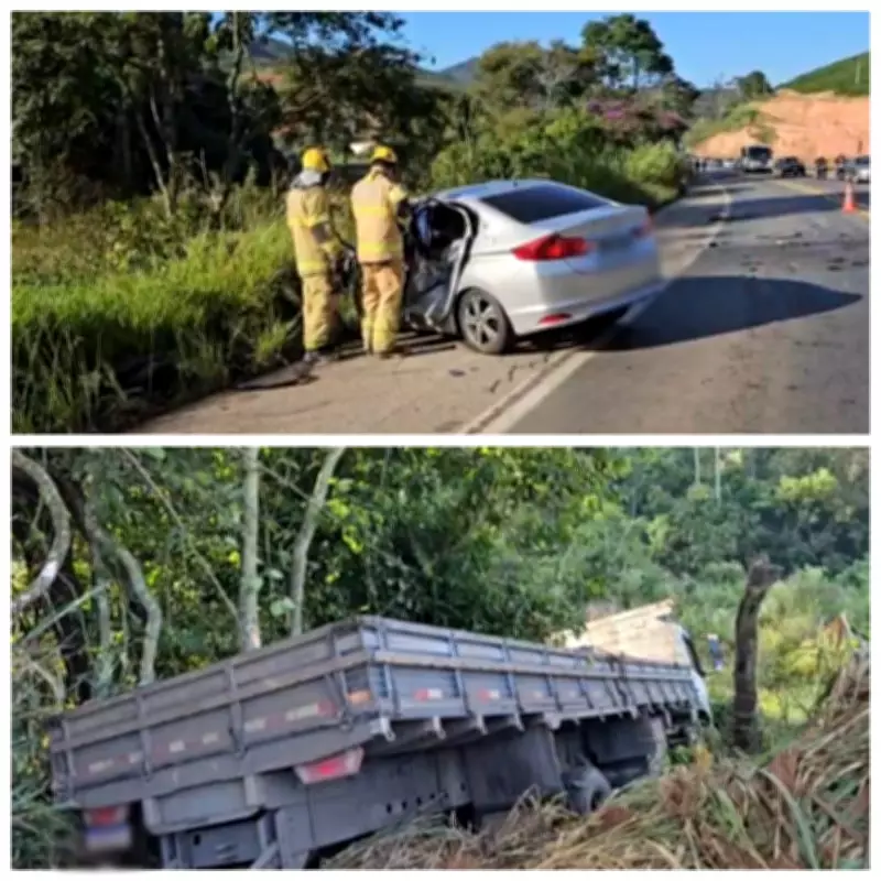Motorista morre e família fica ferida em grave acidente na BR-262 em Manhuaçu