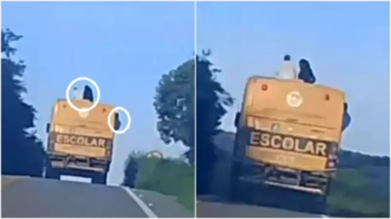 Ônibus escolar flagrado com alunos no teto e janela em Saboeiro, Ceará