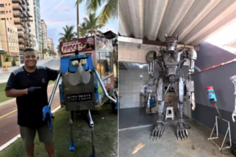 Pipoqueiro de Praia Grande cria robô com sucata e triplica vendas no litoral paulista