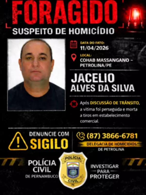Polícia Civil de Petrolina busca suspeito por homicídio de motorista após discussão de trânsito