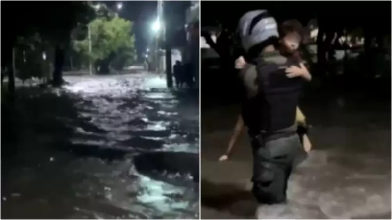 Policial militar salva criança de enchente em Fortaleza durante tempestade recorde
