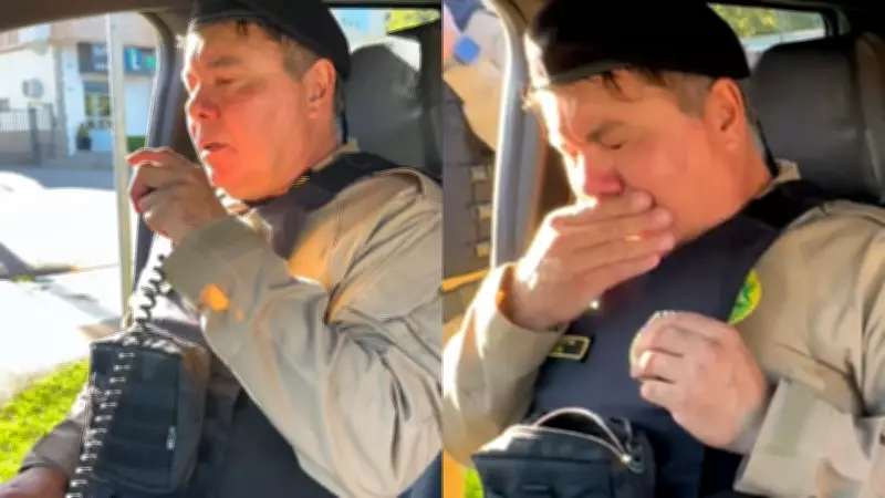 Policial militar se emociona ao se despedir de colegas antes da aposentadoria em Curitiba