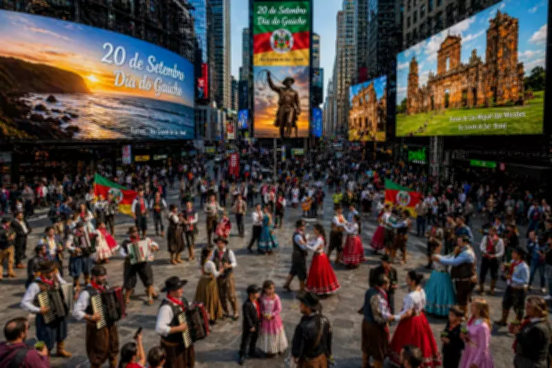 Projeção de IA revela mateada gaúcha na Times Square em Nova York