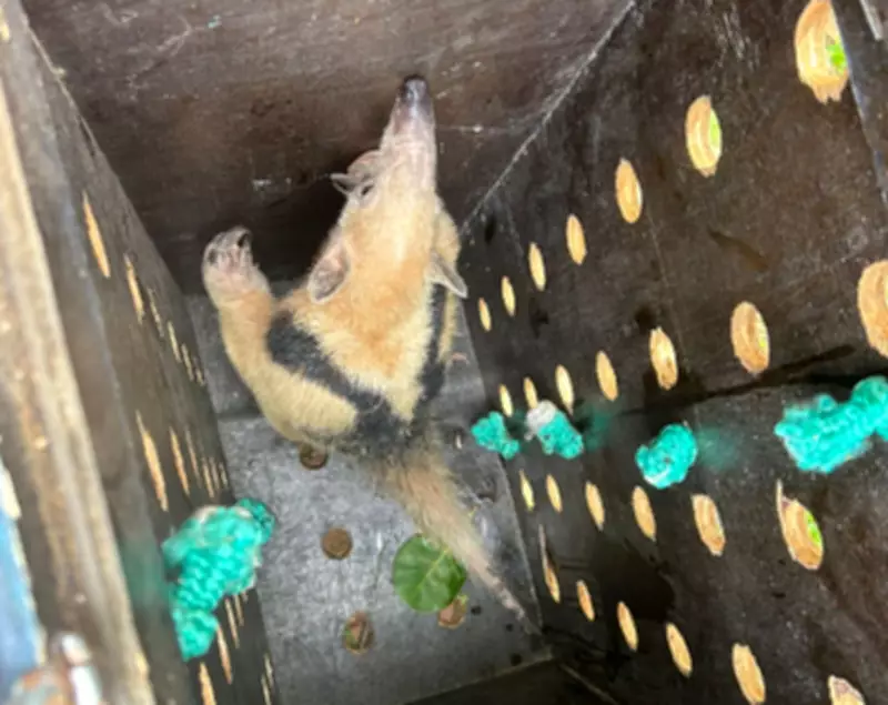 Tamanduá é resgatado após subir em cajueiro para fugir de cães na Barra dos Coqueiros