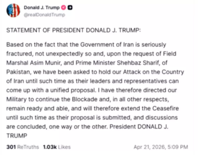 Trump ordena manutenção de bloqueio no Estreito de Ormuz e estende cessar-fogo com Irã