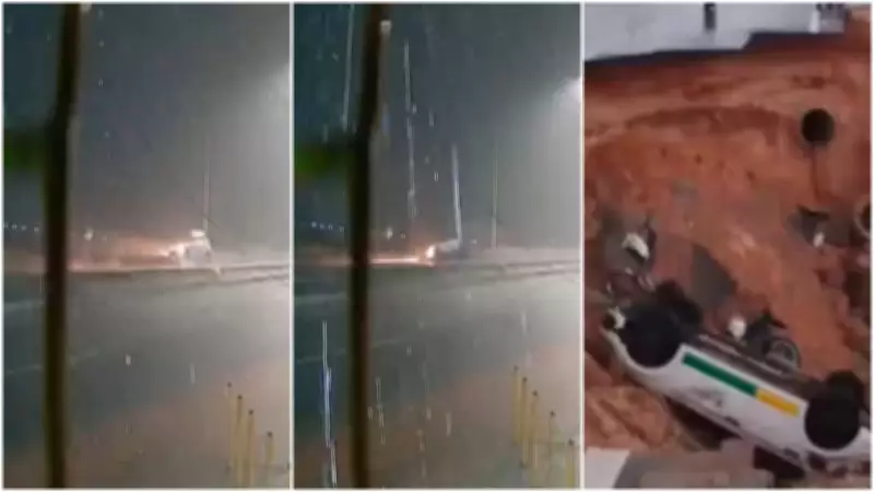 Vídeo mostra estrada cedendo e engolindo carro e moto em Aquiraz (CE)