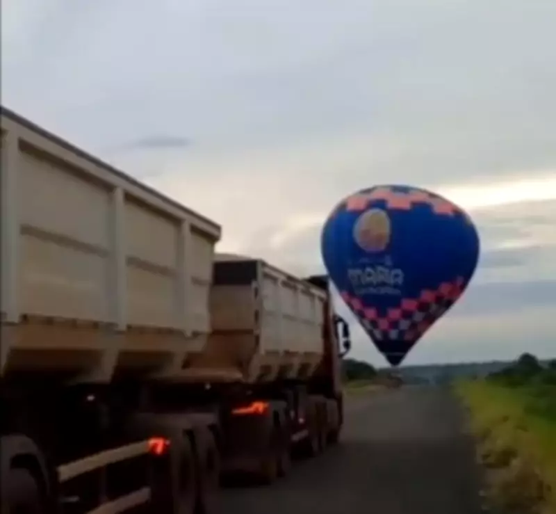 Vídeo viral de balão pousando perto de carreta no Pantanal gera polêmica sobre segurança